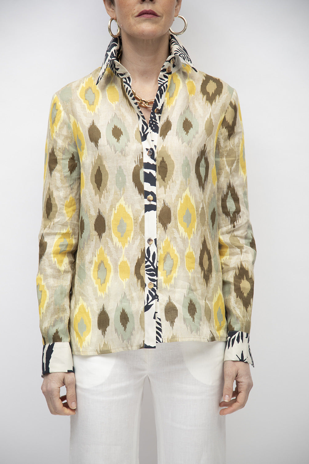 CA002/27-CAMICIA MARIA-YELLOW IKAT+B&W