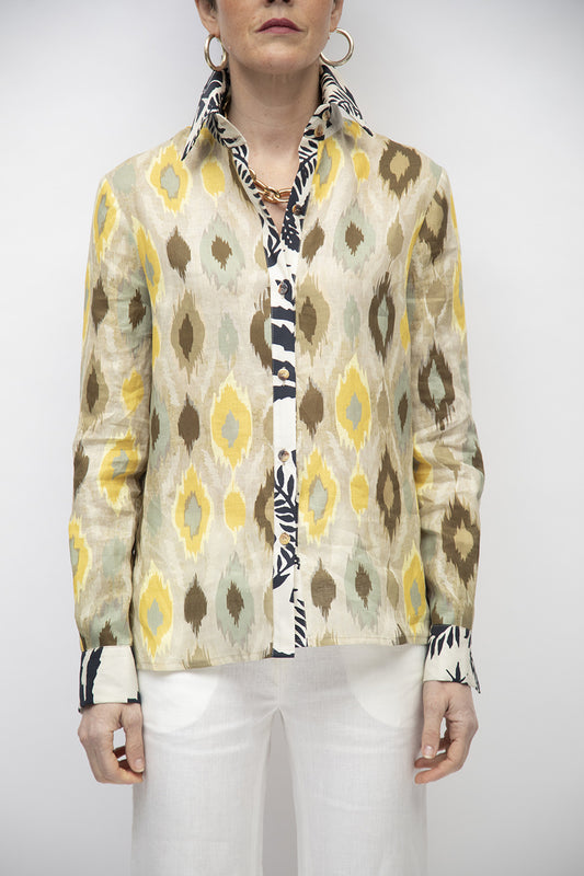 CA002/27-CAMICIA MARIA-YELLOW IKAT+B&W