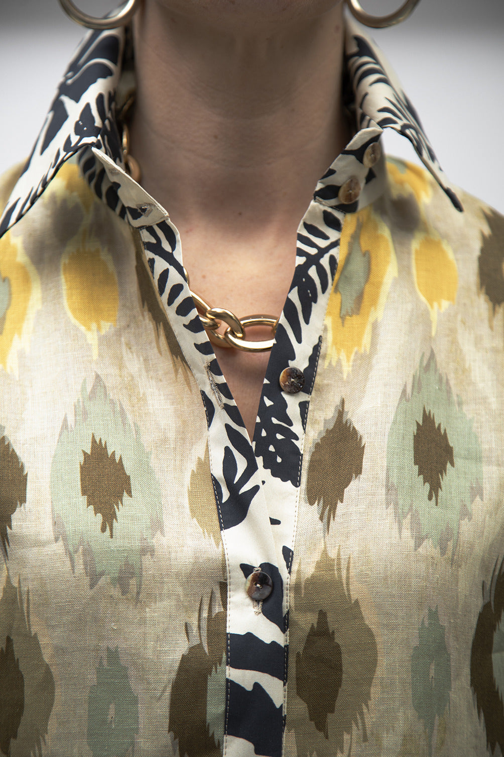 CA002/27-CAMICIA MARIA-YELLOW IKAT+B&W