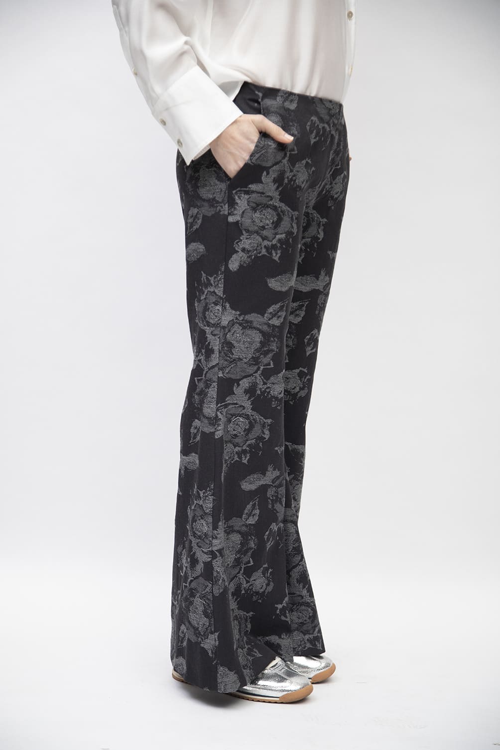 PA041-PANTALONE ROSA-JACQUARD ROSA NERA