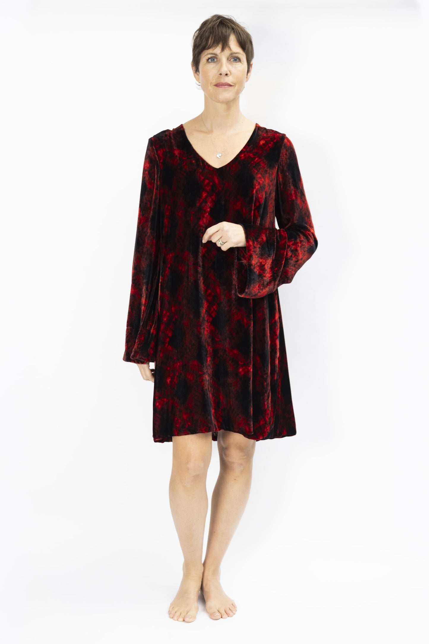 AB009-PEGGY DRESS RED TIE  DYE